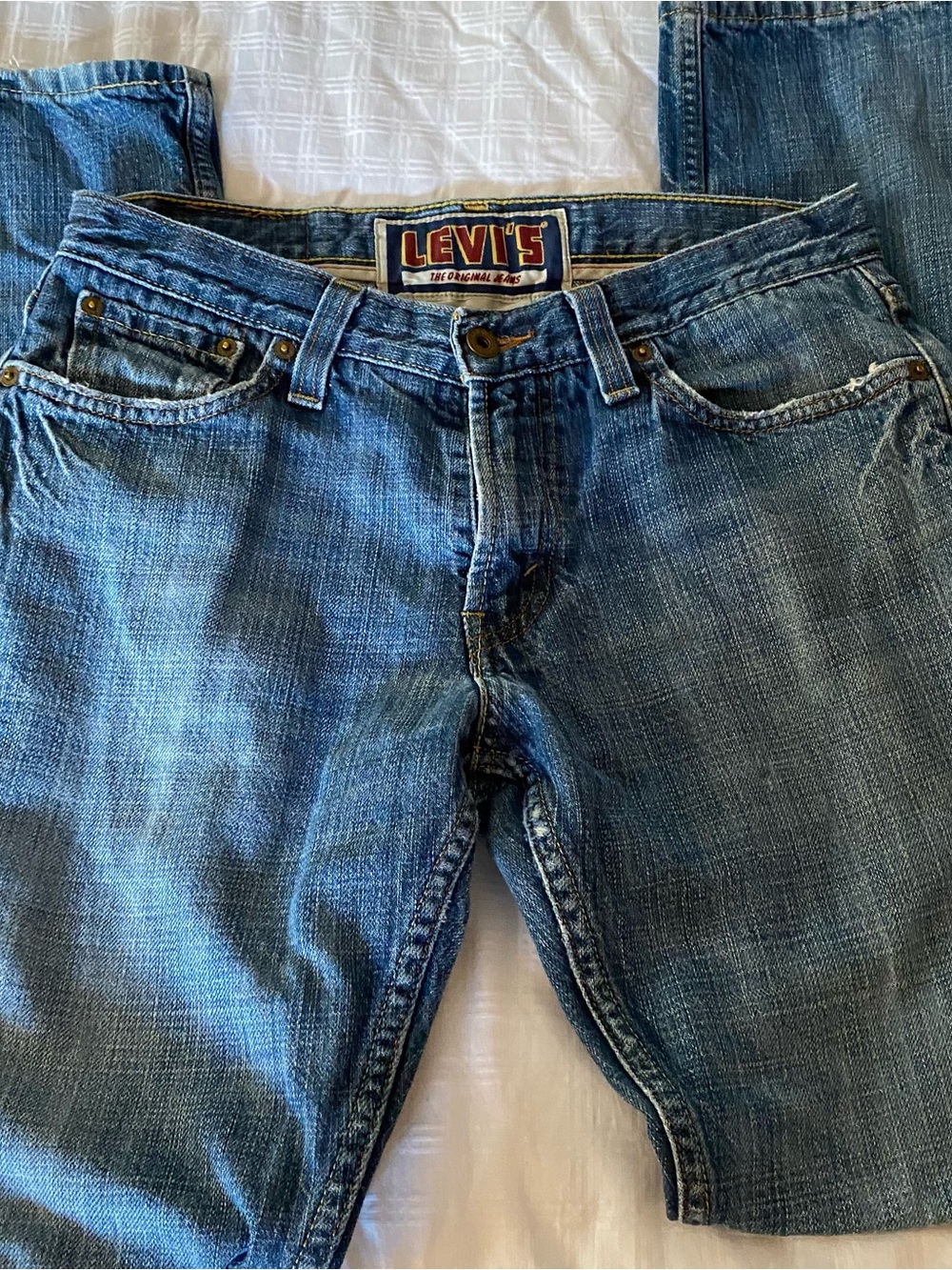 Levi's 514 Straight Jeans Mens 30x32 Blue Denim Slim Fit Five Pocket Distressed